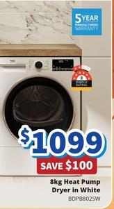 Beko - 8kg Heat Pump Dryer In White offers at $1099 in Bi-Rite
