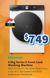 Hisense - 8.5kg Series 5 Front Load Washing Machine offers at $749 in Bi-Rite