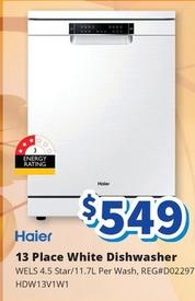 Haier - 13 Place White Dishwasher offers at $549 in Bi-Rite