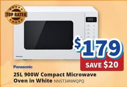 Panasonic - 25l 900w Compact Microwave Oven In White offers at $179 in Bi-Rite