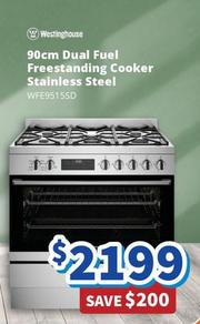 Westinghouse - - 90cm Dual Fuel Freestanding Cooker Stainless Steel offers at $2199 in Bi-Rite