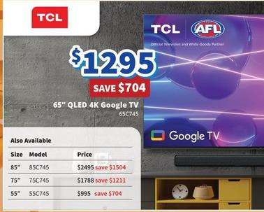 Tcl - 65" Qled 4k Google Tv offers at $1295 in Bi-Rite