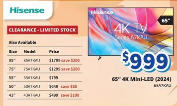 Hisense - 65" 4k Mini-led (2024) offers at $999 in Bi-Rite