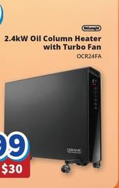 Delonghi - 2.4kw Oil Column Heater With Turbo Fan offers at $299 in Bi-Rite