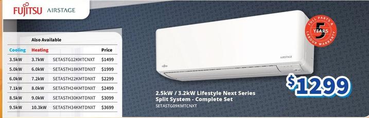 Fujitsu - 2.5kw / 3.2kw Lifestyle Next Series Split System - Complete Set offers at $1299 in Bi-Rite