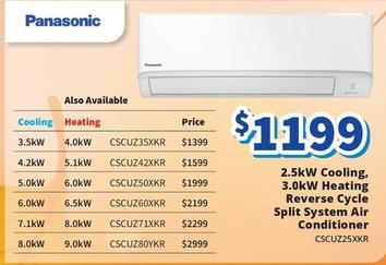 Panasonic - 2.5kw Cooling, 3.0kw Heating Reverse Cycle Split System Air Conditioner offers at $1199 in Bi-Rite