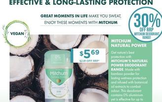 Mitchum - For Women Natural Powder Deodorant Stick Coconut 40g offers at $5.69 in Chemist Warehouse