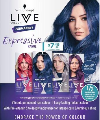 Schwarzkopf - Live Permanent Hair Colour Range offers at $7.49 in Chemist Warehouse
