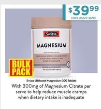 Swisse - Ultiboost Magnesium 300 Tablets offers at $39.99 in Chemist Warehouse