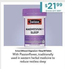 Swisse - Ultiboost Magnesium + Sleep 60 Tablets offers at $21.99 in Chemist Warehouse