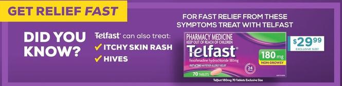 Telfast - 180mg 70 Tablets Exclusive Size offers at $29.99 in Chemist Warehouse