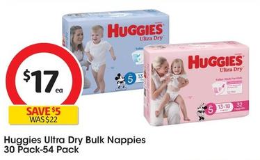 Huggies - Ultra Dry Bulk Nappies 30 Pack-54 Pack offers at $17 in Coles