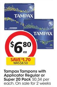Tampax - Tampons With Applicator Regular 20 Pack offers at $6.8 in Coles