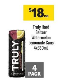 Truly - Hard Seltzer Watermelon Lemonade Cans 4x330ml offers at $18 in Coles