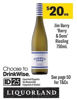 Jim Barry - 'barry & Sons' Riesling 750ml offers at $20 in Coles