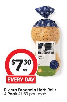 Riviera - Focaccia Herb Rolls 4 Pack offers at $7.3 in Coles