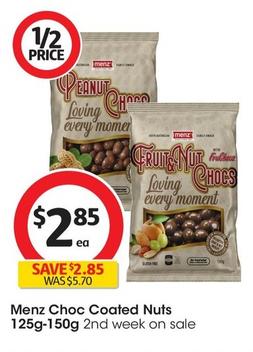 Menz - Choc Coated Nuts 125g-150g offers at $2.85 in Coles