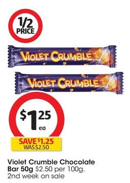 Violet - Crumble Chocolate Bar 50g offers at $1.25 in Coles