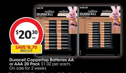 Duracell - Coppertop Batteries Aa 20 Pack offers at $20.3 in Coles