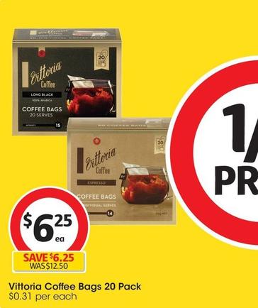 Vittoria - Coffee Bags 20 Pack offers at $6.25 in Coles