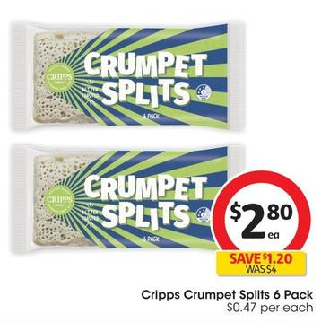 Cripps - Crumpet Splits 6 Pack offers at $2.8 in Coles