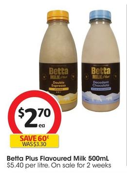 Betta Plus - Flavoured Milk 500ml offers at $2.7 in Coles