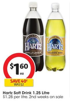 Hartz - Soft Drink 1.25 Litre offers at $1.6 in Coles