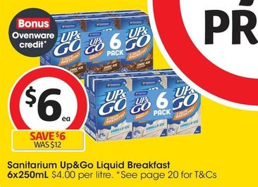 Sanitarium - Up&Go Liquid Breakfast 6x250mL offers at $5.65 in Coles