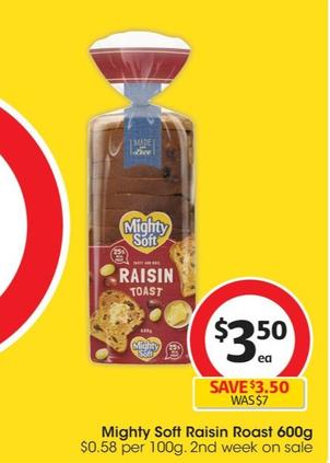 Mighty Soft - Raisin Roast 600g offers at $3.5 in Coles
