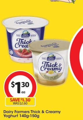 Dairy Farmers - Thick & Creamy Yoghurt 140g-150g offers at $1.3 in Coles