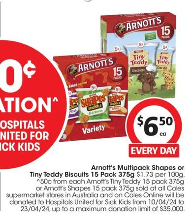 Arnott's - Multipack Shapes Biscuits 15 Pack 375g offers at $6.5 in Coles