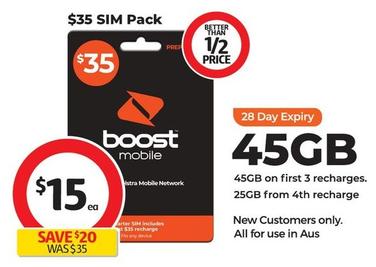 Boost Mobile - $35 Sim Pack offers at $15 in Coles