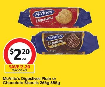 Mcvitie's - s Digestives Plain Biscuits 266g-355g offers at $2.2 in Coles