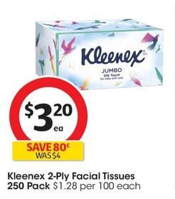 Kleenex - 2-ply Facial Tissues 250 Pack offers at $3.2 in Coles
