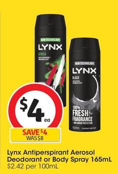 Lynx - Antiperspirant Aerosol Deodorant Spray 165ml offers at $4 in Coles