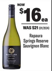 Rapaura Springs - Reserve Sauvignon Blanc offers at $16 in Coles