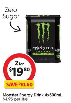 Monster - Energy Drink 4x500ml offers at $19.8 in Coles