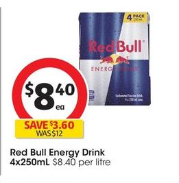 Red Bull - Energy Drink 4x250ml offers at $8.4 in Coles