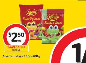 Allens - Lollies 140g-200g offers at $2.5 in Coles