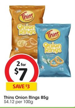 Thins - Onion Rings 85g offers at $7 in Coles