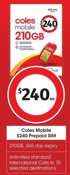 Coles - Mobile $240 Prepaid Sim offers at $240 in Coles