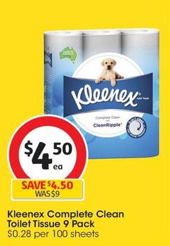 Kleenex - Complete Clean Toilet Tissue 9 Pack offers at $4.5 in Coles