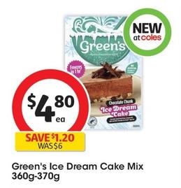 Green’s - Ice Dream Cake Mix 360g-370g offers at $4.8 in Coles