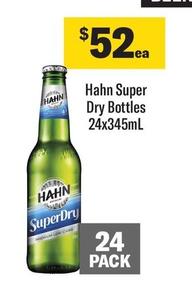 Hahn - Super Dry Bottles 24x345ml offers at $52 in Coles