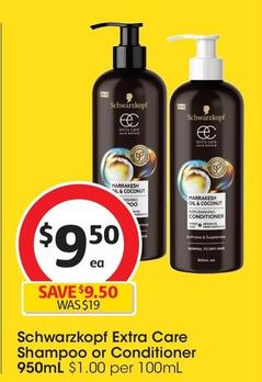 Schwarzkopf - Extra Care Shampoo 950ml offers at $9.5 in Coles