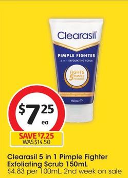 Clearasil - 5 In 1 Pimple Fighter Exfoliating Scrub 150ml offers at $7.25 in Coles