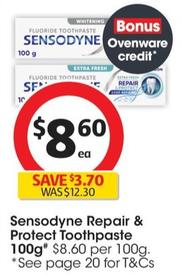 Sensodyne - Repair & Protect Toothpaste 100g offers at $9.04 in Coles