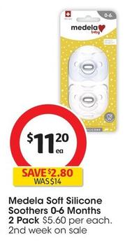 Medela - Soft Silicone Soothers 0-6 Months 2 Pack offers at $11.76 in Coles