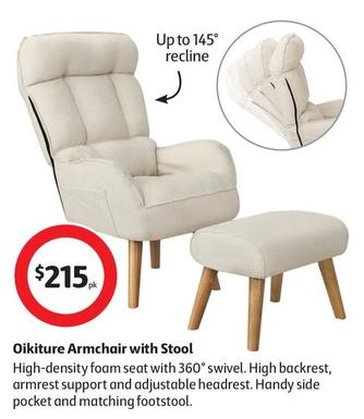 Oikiture Armchair With Stool offers at $215 in Coles