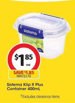 Sistema - Klip It Plus Container 400ml offers at $1.85 in Coles
